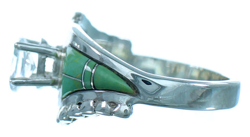 Cubic Zirconia Sterling Silver Turquoise Inlay Ring Size 5-3/4 LX113107